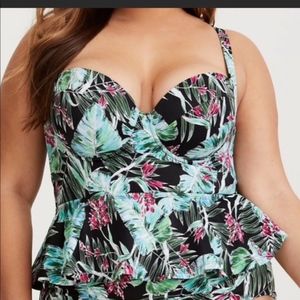 Torrid Tropical Palm Push Up Peplum Midkini 3X